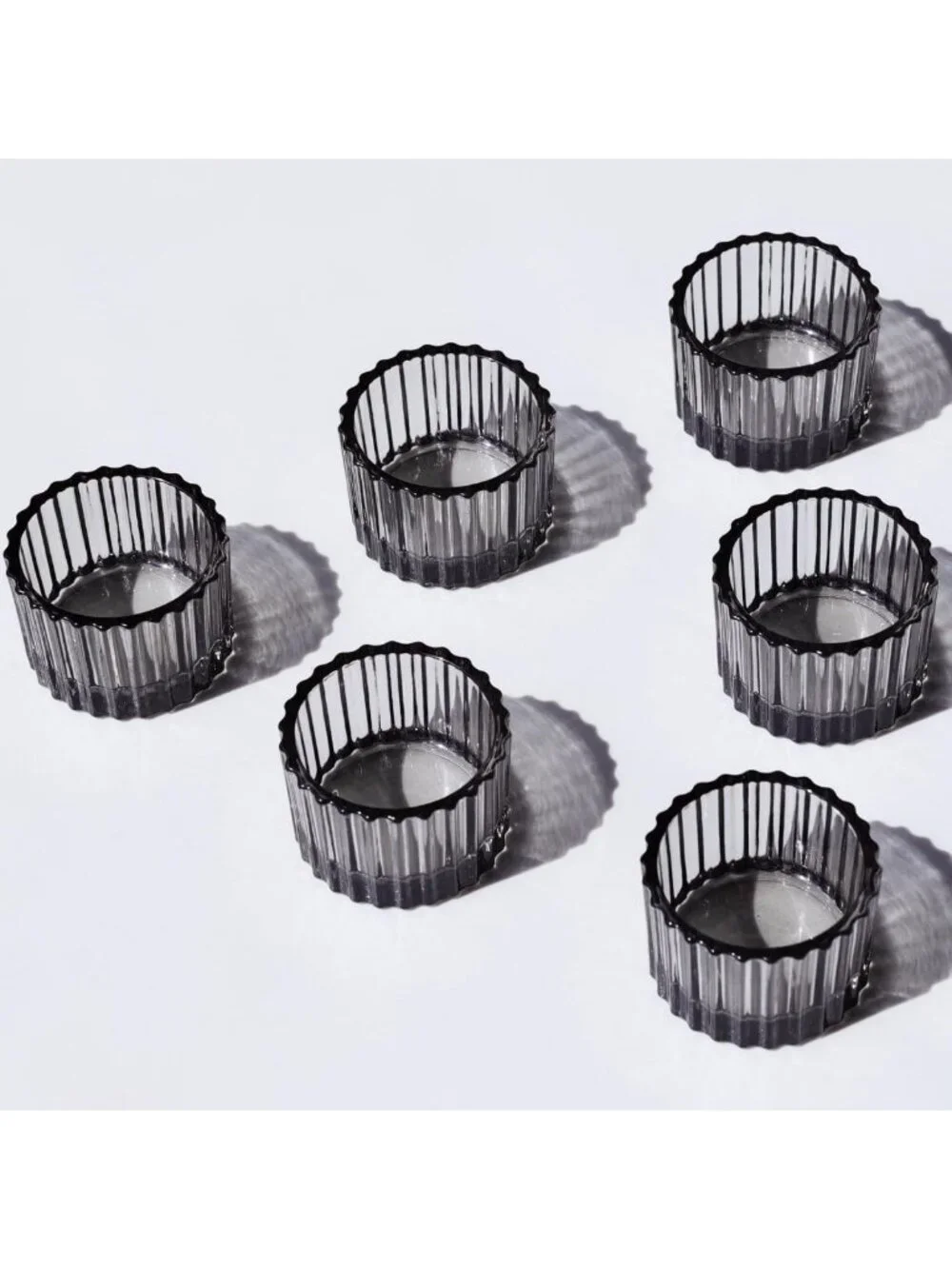 24pcs Smoky Grey Ribbed Tealight Candle Holders - Elegant Votive Decor
